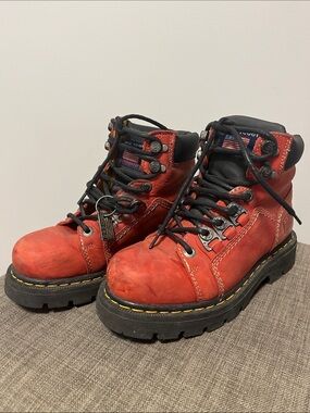Eagle Scout Chunky Red Leather Lace-Up Boots 7
